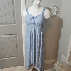 Light Blue Floral Sundress with Ruching